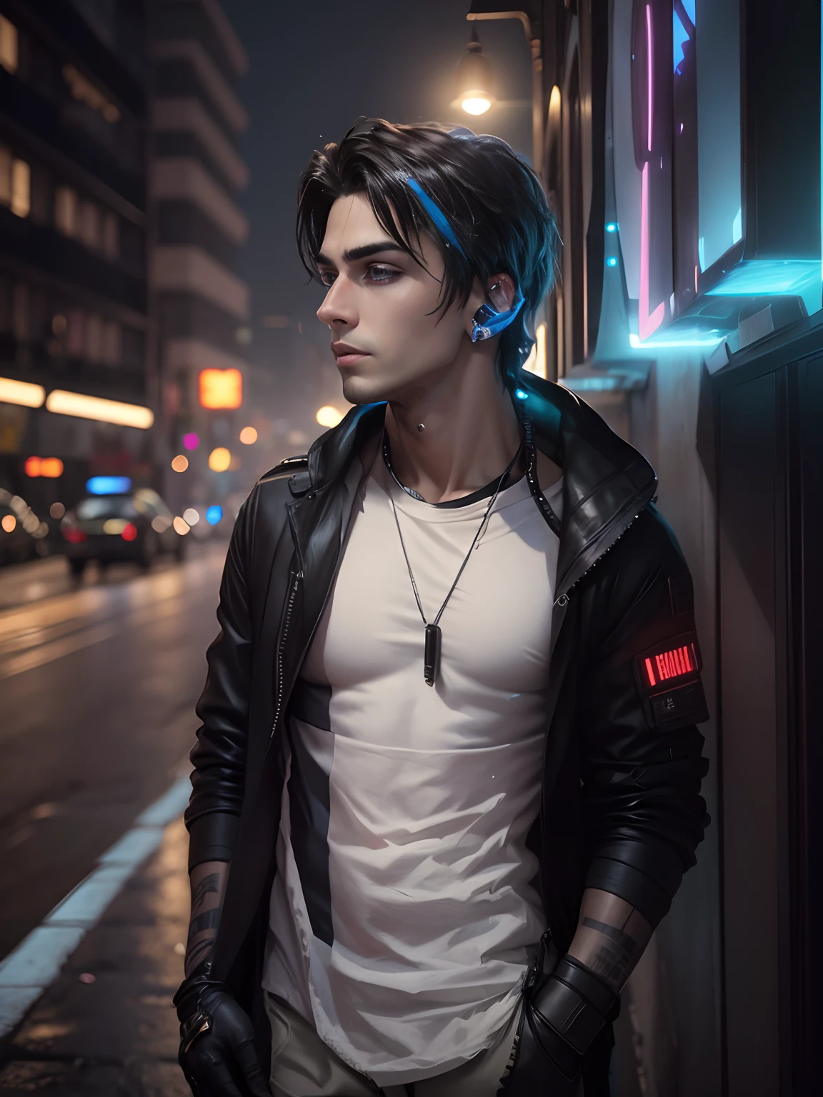 Change background cyberpunk handsome boy. Realistic face, 8k. Ultra realistic,