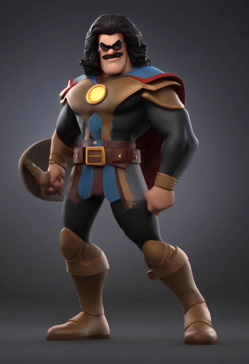 Personagem de desenho animado de um homem de 21 anos, barda, bigode curto e cabelo careca e uma camisa preta, animation character, Caractere estilizado, animation style rendering, 3D estilizado, Arnold Maya render, 3 d render estilizado, toon render keyshot, Personagem 3D, Personagem 3D, 3d rendering stylized, 3 d character render, personagem 3 d render, personagem de desenho animado, Personagem de close up, Pose de personagem, (Estilo Pixar) (parte mestra:1.2) (Bokeh) (melhor qualidade) (pele detalhada) (textura detalhada) (8k) (argila) (Kinematic lighting) (foco nítido