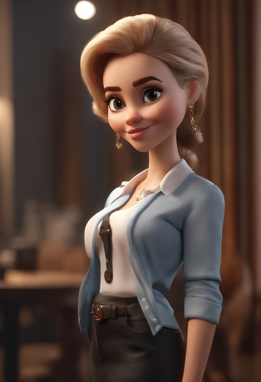 Personagem de desenho animado de uma menina, cabelos pretos lisos, com franja, olhos castanhos escuros, wearing black glasses and a white cat shirt, um personagem animado, Caractere estilizado, animation style rendering, 3D estilizado, Arnold Maya render, 3 d render stylized, toon render keyshot, Personagem 3D, Personagem 3D, 3d rendering stylized, 3 d character render, personagem de desenho animado, Personagem de close up, Pose de personagem, (Estilo Pixar) (master part:1.2) (Bokeh) (best quality) (pele detalhada) (textura detalhada) (8k) (argila) (Cinematic lighting) (foco nítido,Senta e vaza a parte superior do corpo