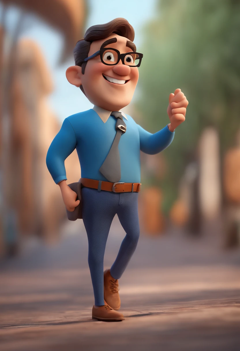 Cartoon character of a man with black glasses and a blue shirt, animation character, Caractere estilizado, animation style rendering, 3D estilizado, Arnold Maya render, 3 d render stylized, toon render keyshot, Personagem 3D, Personagem 3D, 3d rendering stylized, 3 d character render, personagem de desenho animado, Personagem de close up, Pose de personagem, (Estilo Pixar) (master part:1.2) (Bokeh) (best quality) (pele detalhada) (textura detalhada) (8k) (argila) (Cinematic lighting) (foco nítido