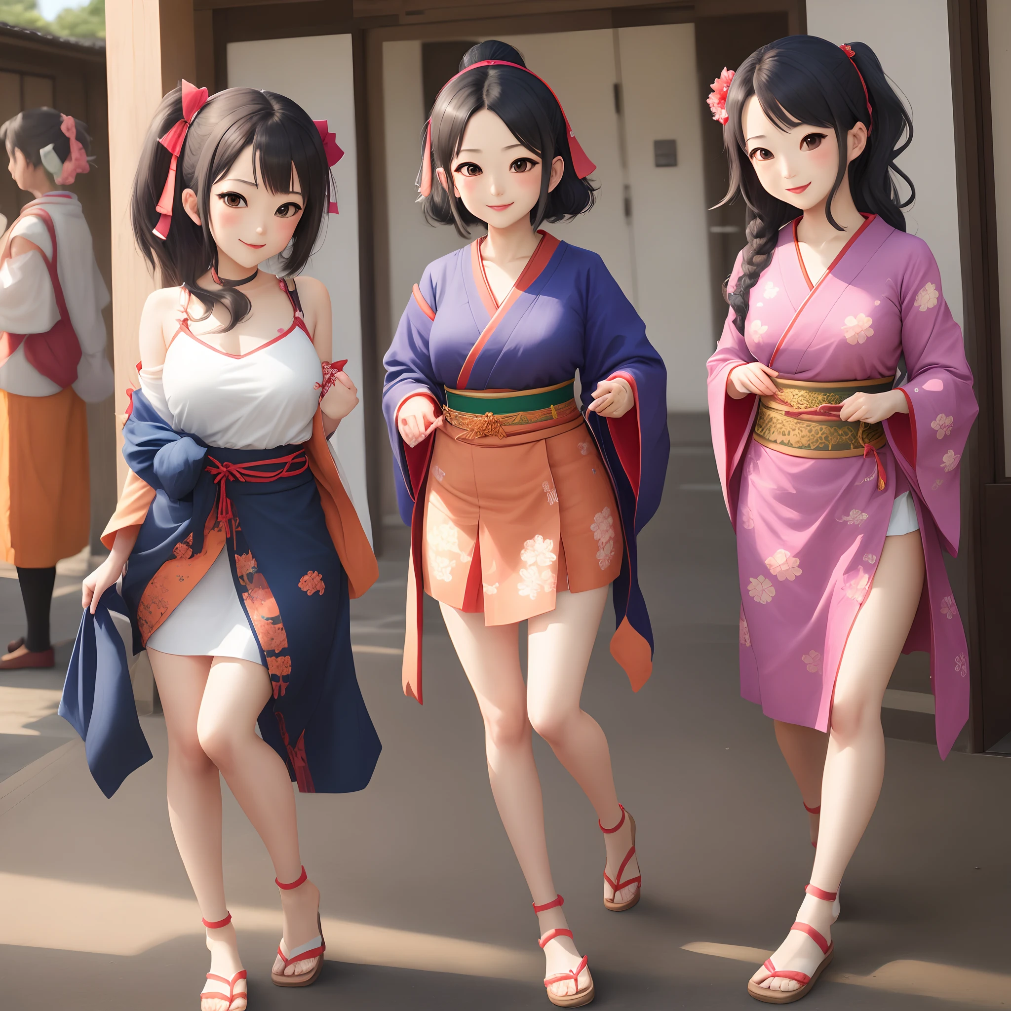 Girls , Height under 100, kimono, Small breasts, Patterned cotton panties, Fabric Real, Black Hair, kimono, Old shrine