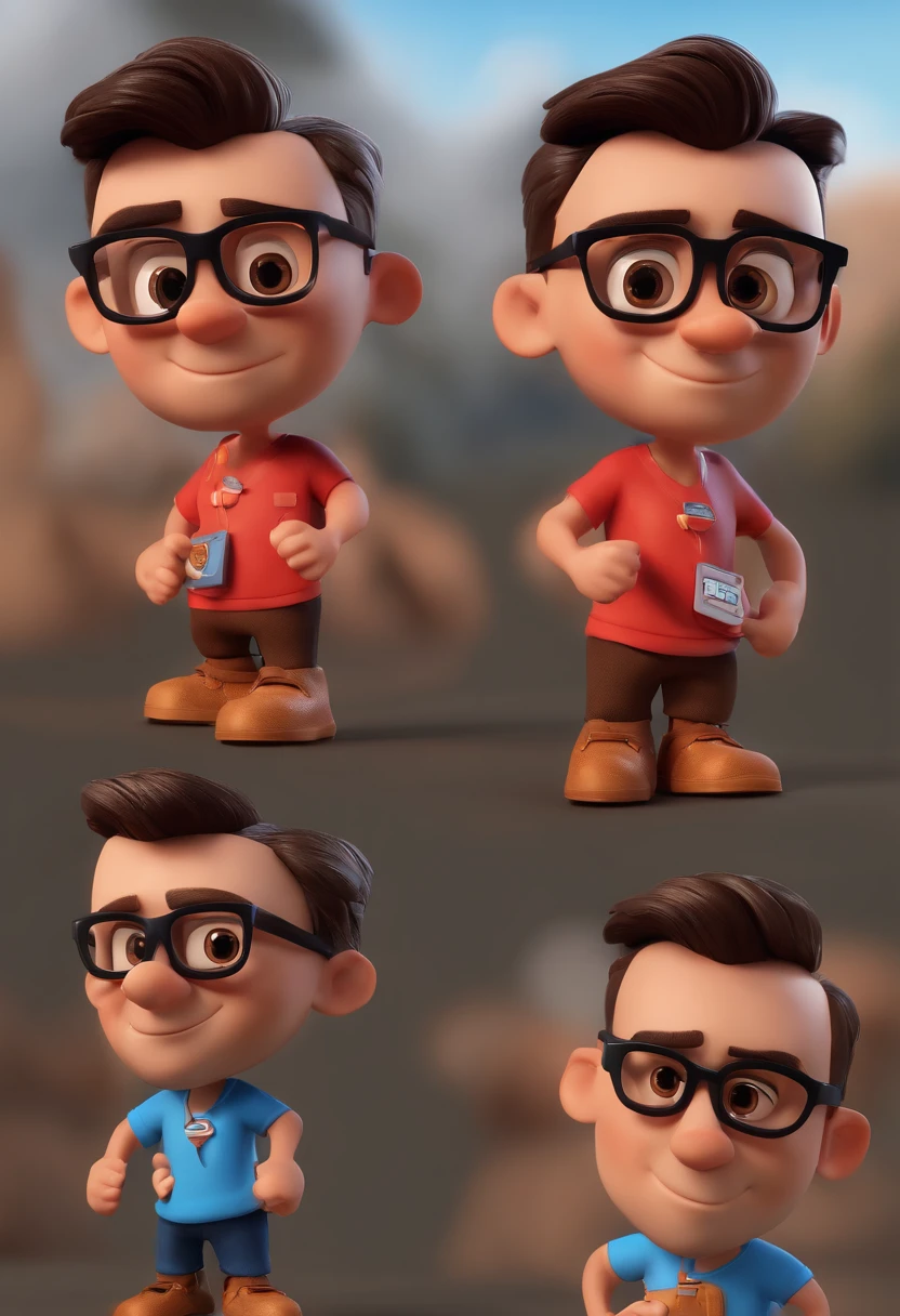 Cartoon character of a man with black glasses and a blue shirt, animation character, Caractere estilizado, animation style rendering, 3D estilizado, Arnold Maya render, 3 d render stylized, toon render keyshot, Personagem 3D, Personagem 3D, 3d rendering stylized, 3 d character render, personagem de desenho animado, Personagem de close up, Pose de personagem,  (Estilo Pixar) (master part:1.2) (Bokeh) (best quality) (pele detalhada) (textura detalhada) (8k) (argila) (Cinematic lighting) (foco nítido