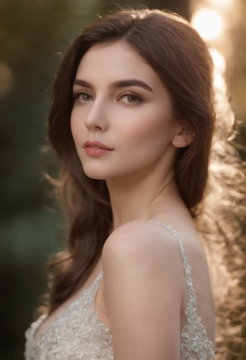 cielo nocturno, castillo, 1 joven bellamente formada con sus piernas abiertas, tocando suavemente sus labios inferiores y sus senos. girlish, En pie, solamente, cuerpo completo, , Maribe, mangas cortas hinchadas, cabo, bolsa