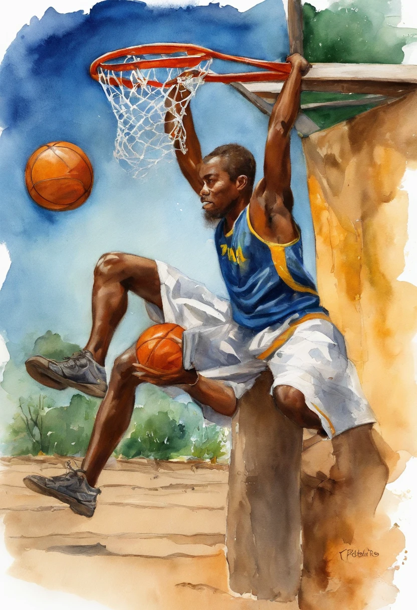 (best quality,ultra-detalhado,Realistic:1.37),Noite estrelada por van gogh, adolescente brasileiro em uma quadra de basquete lotada, vestindo roupas urbanas, brasil, , segurando o sol como um basquete e bola! Shooting the ball through the hoop, raios solares, cidade brasileira, cores do brasil