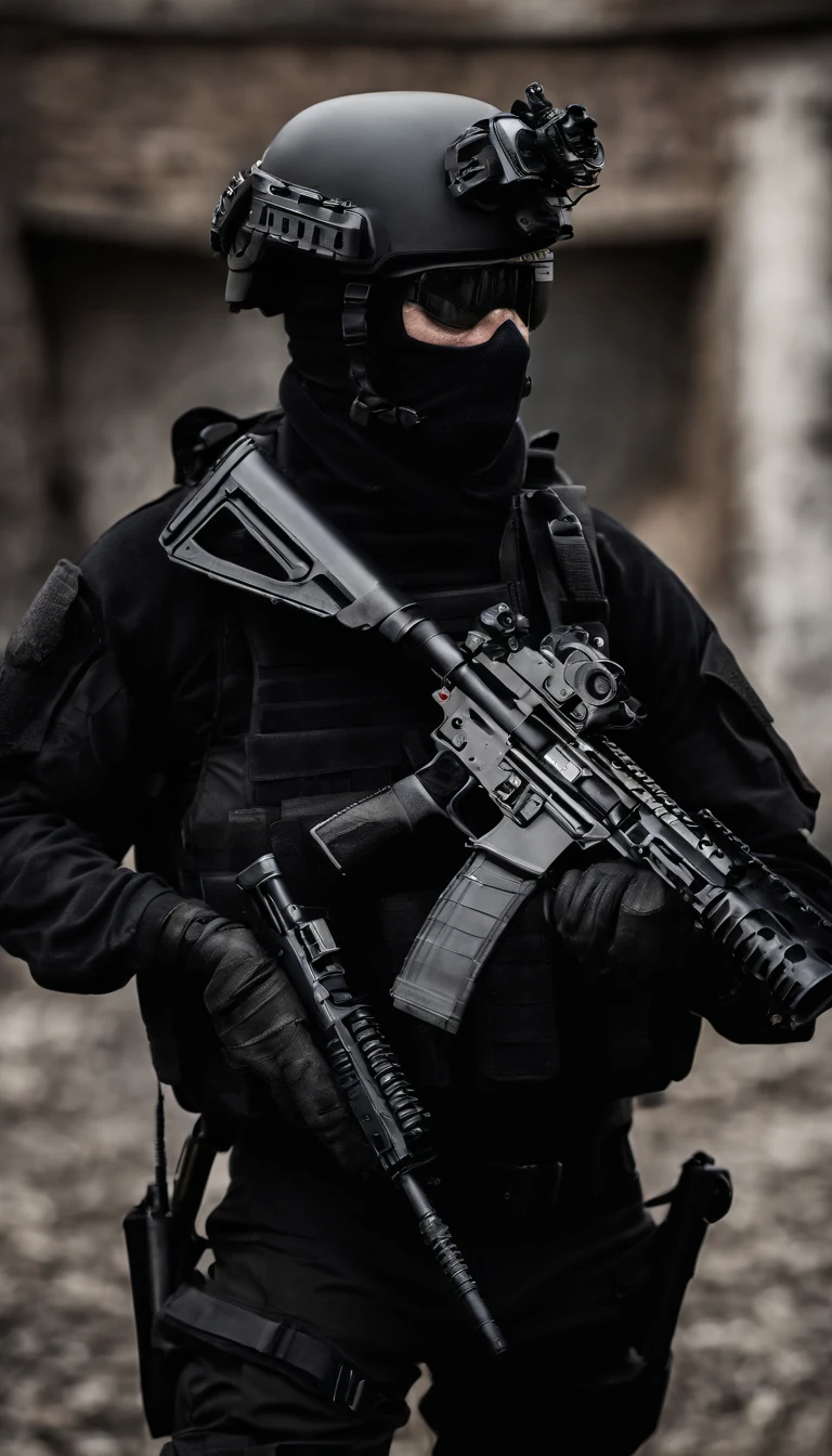 (Best quality,4K,8K,A high resolution,Masterpiece:1.2),Ultra-detailed,(Realistic,Photorealistic,photo-realistic:1.37), One of them wore a black SWAT uniform,Man in black helmet, A man in a black mask holds a gun, Air rifle CQB, French Special Operations, realistic soldiers, Soldiers in tactical equipment, tactical gear, cinematic —ar 16:9, realistic military equipment, Tactical armor, Black tactical equipment, combat outfit, Futuristic soldier costume, special forces security(Best quality,4K,8K,A high resolution,Masterpiece:1.2),Ultra-detailed,(Realistic,Photorealistic,photo-realistic:1.37), One of them wore a black SWAT uniform,Man in black helmet, A man wearing a black skull mask holds a gun, assault rifle,CQB, French Special Operations, realistic soldiers, Soldiers in tactical equipment, tactical gear, cinematic —ar 16:9, realistic military equipment, Tactical armor, Black tactical equipment, combat outfit, Futuristic soldier costume, special forces security,FBI official,Zombie crisis,Zombie background,There was chaos,Police shoot at zombies