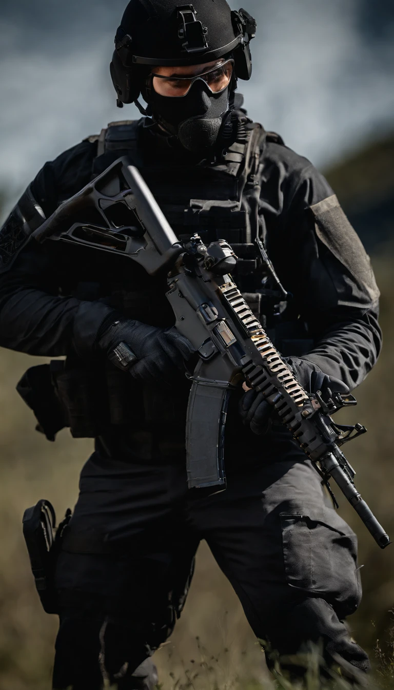 (Best quality,4K,8K,A high resolution,Masterpiece:1.2),Ultra-detailed,(Realistic,Photorealistic,photo-realistic:1.37), One of them wore a black SWAT uniform,Man in black helmet, A man in a black mask holds a gun, Air rifle CQB, French Special Operations, realistic soldiers, Soldiers in tactical equipment, tactical gear, cinematic —ar 16:9, realistic military equipment, Tactical armor, Black tactical equipment, combat outfit, Futuristic soldier costume, special forces security(Best quality,4K,8K,A high resolution,Masterpiece:1.2),Ultra-detailed,(Realistic,Photorealistic,photo-realistic:1.37), One of them wore a black SWAT uniform,Man in black helmet, A man wearing a black skull mask holds a gun, assault rifle,CQB, French Special Operations, realistic soldiers, Soldiers in tactical equipment, tactical gear, cinematic —ar 16:9, realistic military equipment, Tactical armor, Black tactical equipment, combat outfit, Futuristic soldier costume, special forces security,FBI official,Zombie crisis,Zombie background,There was chaos,Police shoot at zombies