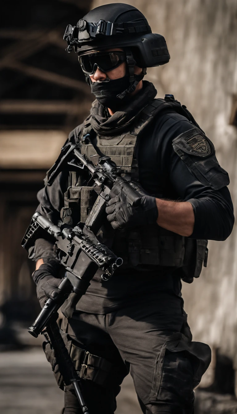 (Best quality,4K,8K,A high resolution,Masterpiece:1.2),Ultra-detailed,(Realistic,Photorealistic,photo-realistic:1.37), One of them wore a black SWAT uniform,Man in black helmet, A man in a black mask holds a gun, Air rifle CQB, French Special Operations, realistic soldiers, Soldiers in tactical equipment, tactical gear, cinematic —ar 16:9, realistic military equipment, Tactical armor, Black tactical equipment, combat outfit, Futuristic soldier costume, special forces security(Best quality,4K,8K,A high resolution,Masterpiece:1.2),Ultra-detailed,(Realistic,Photorealistic,photo-realistic:1.37), One of them wore a black SWAT uniform,Man in black helmet, A man wearing a black skull mask holds a gun, assault rifle,CQB, French Special Operations, realistic soldiers, Soldiers in tactical equipment, tactical gear, cinematic —ar 16:9, realistic military equipment, Tactical armor, Black tactical equipment, combat outfit, Futuristic soldier costume, special forces security,FBI official,Zombie crisis,Zombie background,There was chaos,Police shoot at zombies