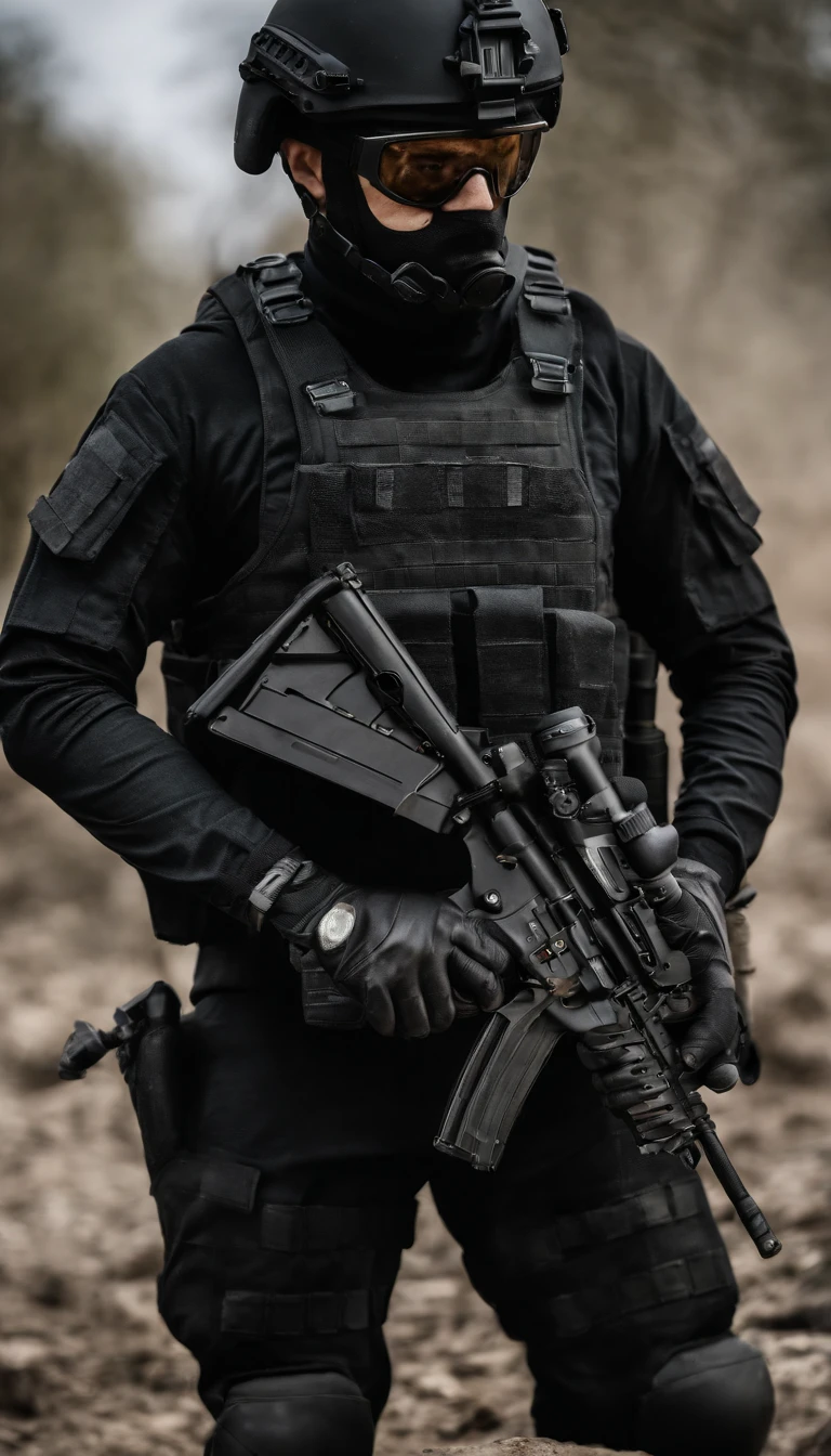 (Best quality,4K,8K,A high resolution,Masterpiece:1.2),Ultra-detailed,(Realistic,Photorealistic,photo-realistic:1.37), One of them wore a black SWAT uniform，Man in black helmet, A man in a black mask holds a gun, Air rifle CQB, French Special Operations, realistic soldiers, Soldiers in tactical equipment, tactical gear, cinematic —ar 16:9, realistic military equipment, Tactical armor, Black tactical equipment, combat outfit, Futuristic soldier costume, special forces security(Best quality,4K,8K,A high resolution,Masterpiece:1.2),Ultra-detailed,(Realistic,Photorealistic,photo-realistic:1.37), One of them wore a black SWAT uniform，Man in black helmet, A man wearing a black skull mask holds a gun, assault rifle，CQB, French Special Operations, realistic soldiers, Soldiers in tactical equipment, tactical gear, cinematic —ar 16:9, realistic military equipment, Tactical armor, Black tactical equipment, combat outfit, Futuristic soldier costume, special forces security，FBI official，Zombie crisis，Zombie background，There was chaos，Police shoot at zombies