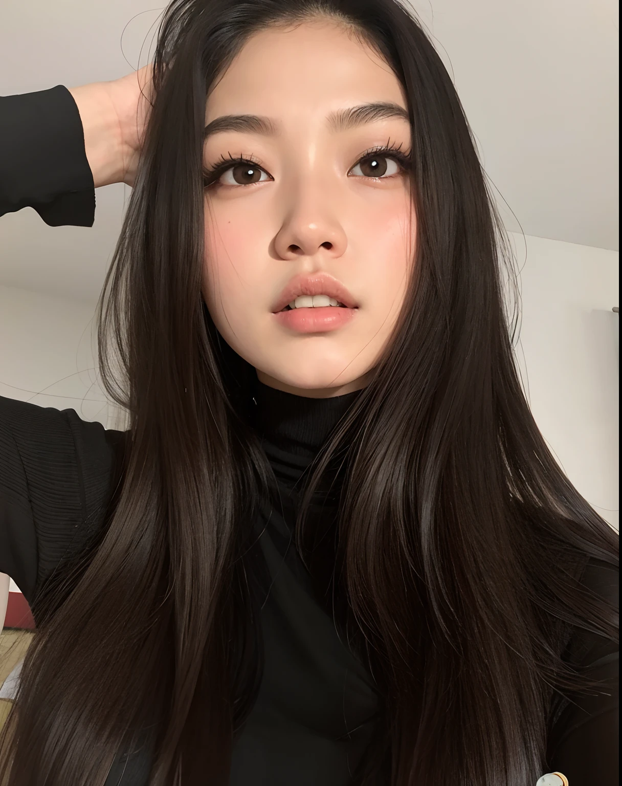 Mulher arafed com longos cabelos pretos e um top de gola alta preta, Asian girl with long hair, Beautiful Asian girl, Asian face, 18 anos, an Asian woman, cindy avelino, foto de perfil headshot, asian features, Asian girl, a young asian woman, Xision Wu, Mai Anh Tran, gemma chen, south east asian with round face