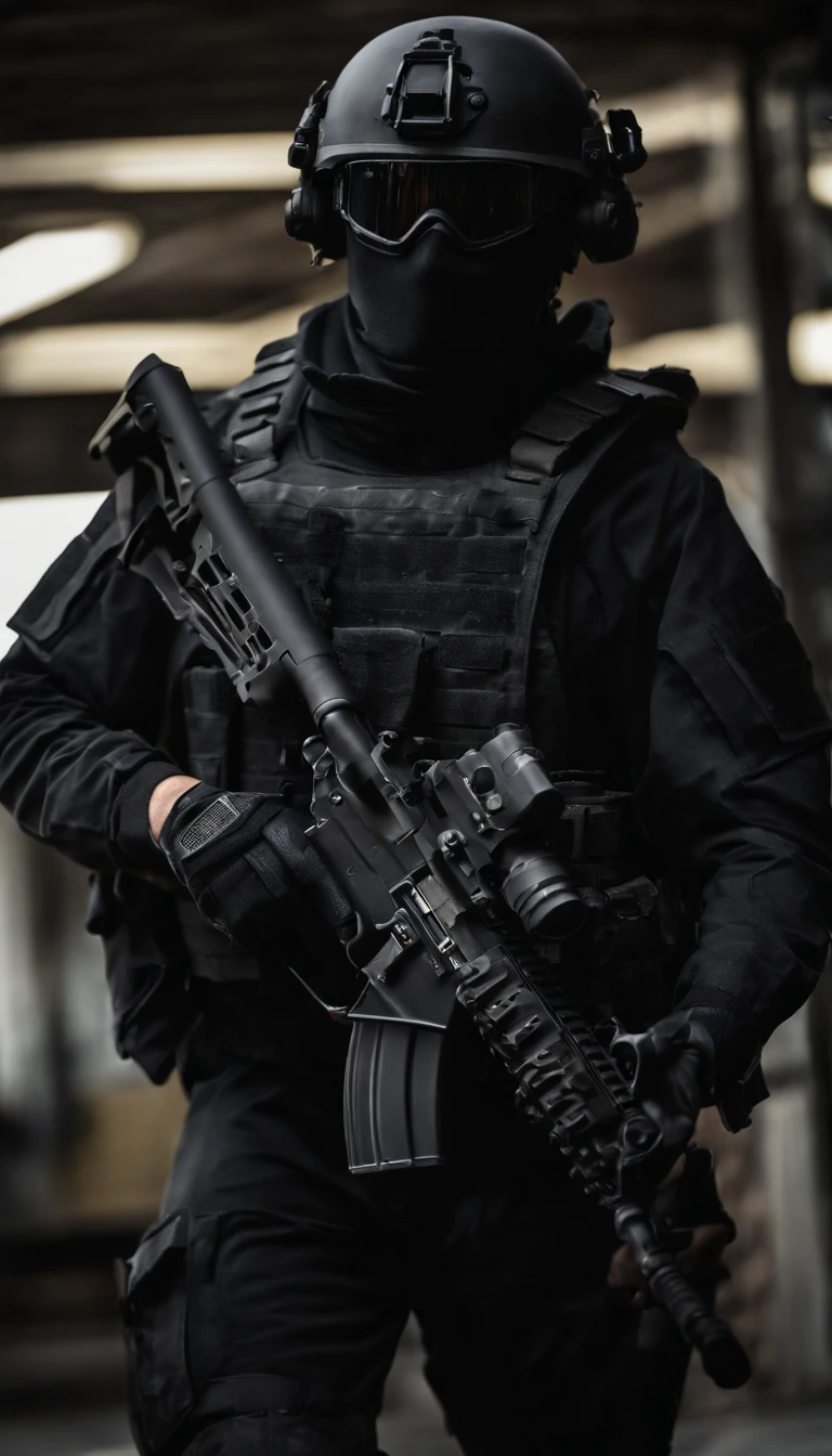 (Best quality,4K,8K,A high resolution,Masterpiece:1.2),Ultra-detailed,(Realistic,Photorealistic,photo-realistic:1.37), One of them wore a black SWAT uniform，Man in black helmet, A man in a black mask holds a gun, Air rifle CQB, French Special Operations, realistic soldiers, Soldiers in tactical equipment, tactical gear, cinematic —ar 16:9, realistic military equipment, Tactical armor, Black tactical equipment, combat outfit, Futuristic soldier costume, special forces security(Best quality,4K,8K,A high resolution,Masterpiece:1.2),Ultra-detailed,(Realistic,Photorealistic,photo-realistic:1.37), One of them wore a black SWAT uniform，Man in black helmet, A man wearing a black skull mask holds a gun, assault rifle，CQB, French Special Operations, realistic soldiers, Soldiers in tactical equipment, tactical gear, cinematic —ar 16:9, realistic military equipment, Tactical armor, Black tactical equipment, combat outfit, Futuristic soldier costume, special forces security，FBI official，Zombie crisis，Zombie background，There was chaos，Police shoot at zombies