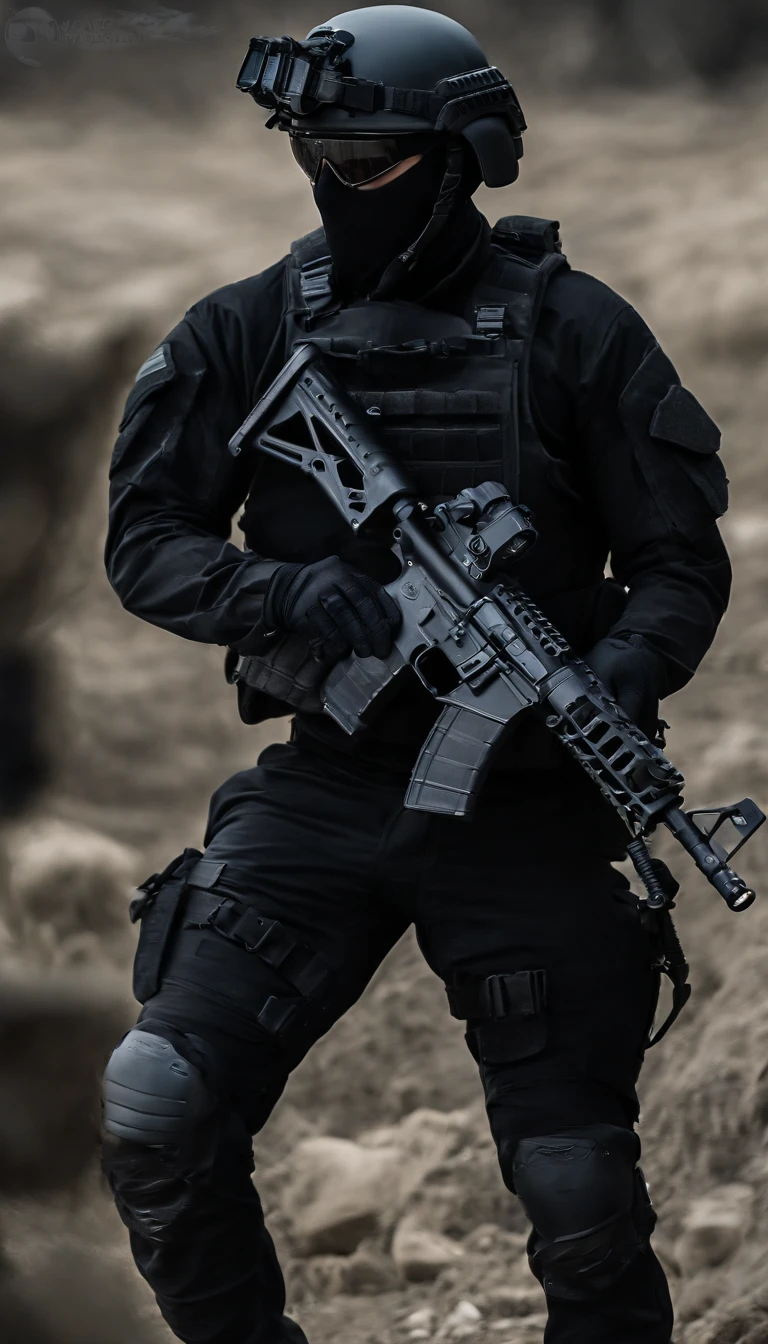 (Best quality,4K,8K,A high resolution,Masterpiece:1.2),Ultra-detailed,(Realistic,Photorealistic,photo-realistic:1.37), One of them wore a black SWAT uniform，Man in black helmet, A man in a black mask holds a gun, Air rifle CQB, French Special Operations, realistic soldiers, Soldiers in tactical equipment, tactical gear, cinematic —ar 16:9, realistic military equipment, Tactical armor, Black tactical equipment, combat outfit, Futuristic soldier costume, special forces security(Best quality,4K,8K,A high resolution,Masterpiece:1.2),Ultra-detailed,(Realistic,Photorealistic,photo-realistic:1.37), One of them wore a black SWAT uniform，Man in black helmet, A man wearing a black skull mask holds a gun, assault rifle，CQB, French Special Operations, realistic soldiers, Soldiers in tactical equipment, tactical gear, cinematic —ar 16:9, realistic military equipment, Tactical armor, Black tactical equipment, combat outfit, Futuristic soldier costume, special forces security，FBI official