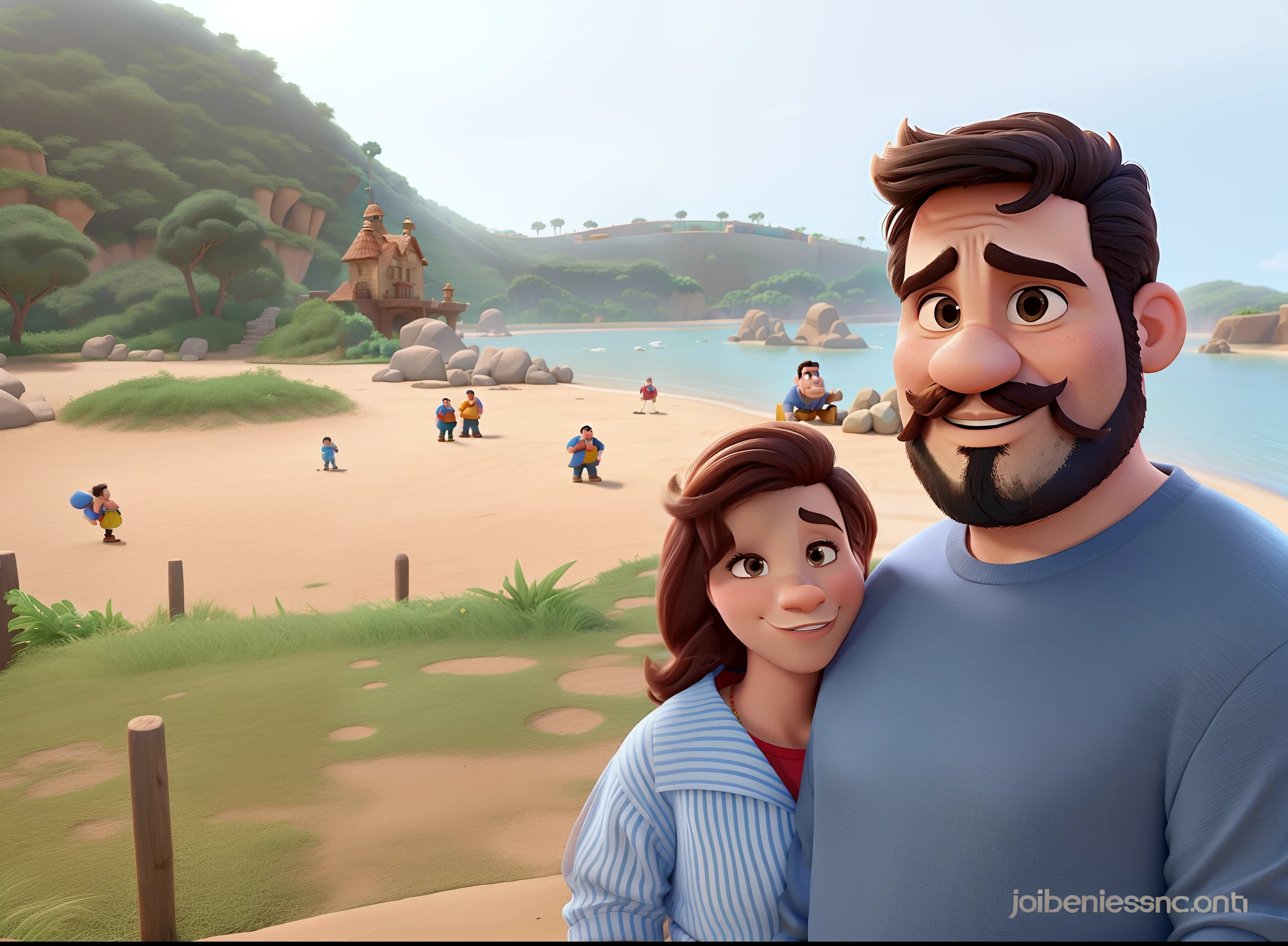casal homem com bigode e mulher no estilo Disney Pixar, alta qualidade, melhor qualidade