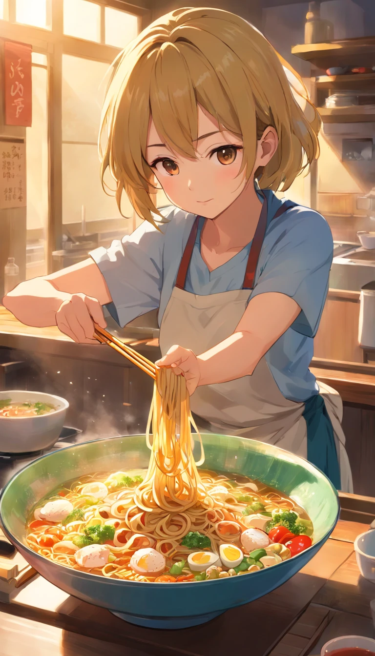 Delicious and attractive spicy noodles,Plenty of fresh vegetables,The aroma of poached eggs is overflowing,Brown shells are tasty and tasty,pepper has a strong flavor,Yellow bamboo shoots are crispy and delicious,The fungus has a delicate taste,Soy curd has a good final flavor,Noodles caught with chopsticks are fragrant。Illustration