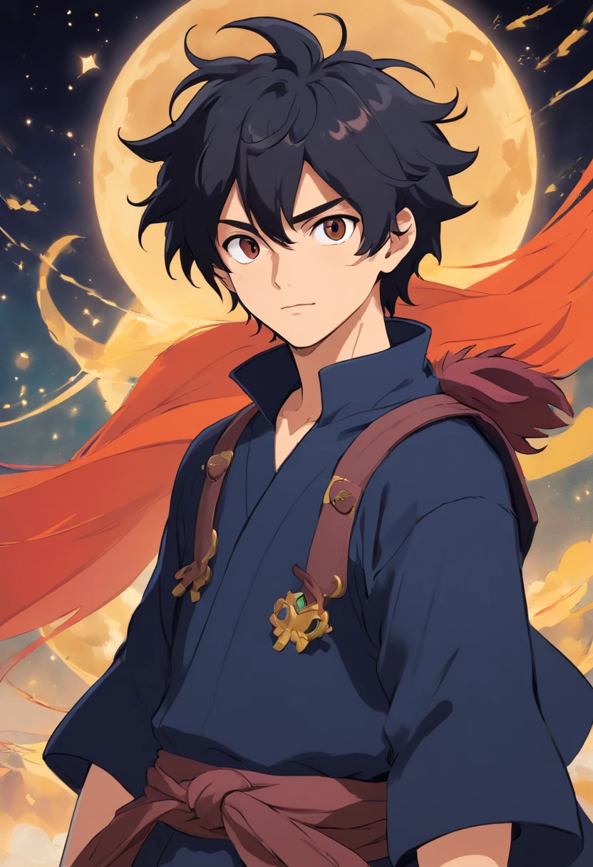 personagem jovem, homem, cabelo pretos na altura dos ombros, olhar negro, vazio, messy hair, hectomorfo, musculoso, definido, roupa de escravo, era medieval, anime.