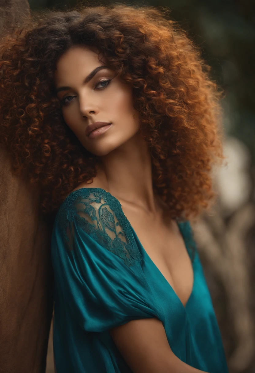 Mulher branca cabelo cacheado curto