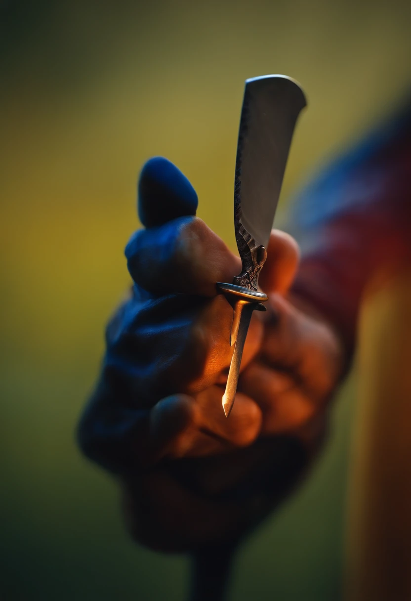 Sala branca. a hand holding a knife.