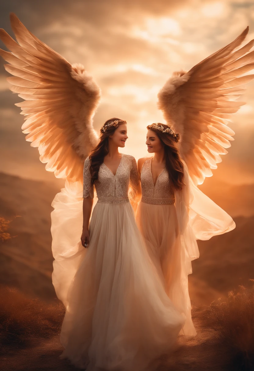Heavenly angels of girls descending from the sky, Realistic epic, Soft Cinematic Portrait, adobe lightroom, photographic lab, Highly detailed, Faded, (Neutral colors: 1.2), (nffsw: 1.4), (Soft colors:1.2), hyperdetails, (art stations:1.4), Cinematic, Warm lights, Dramatic light, (Intricate details:1.1), Complex background, (rutkowski:0.66), (blue and orange:0.4)