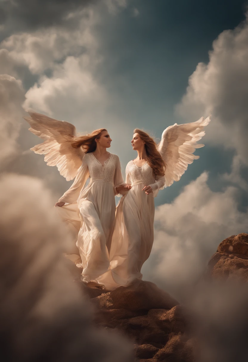 Heavenly angels of girls descending from the sky, Realistic epic, Soft Cinematic Portrait, adobe lightroom, photographic lab, Highly detailed, Faded, (Neutral colors: 1.2), (nffsw: 1.4), (Soft colors:1.2), hyperdetails, (art stations:1.4), Cinematic, Warm lights, Dramatic light, (Intricate details:1.1), Complex background, (rutkowski:0.66), (blue and orange:0.4)