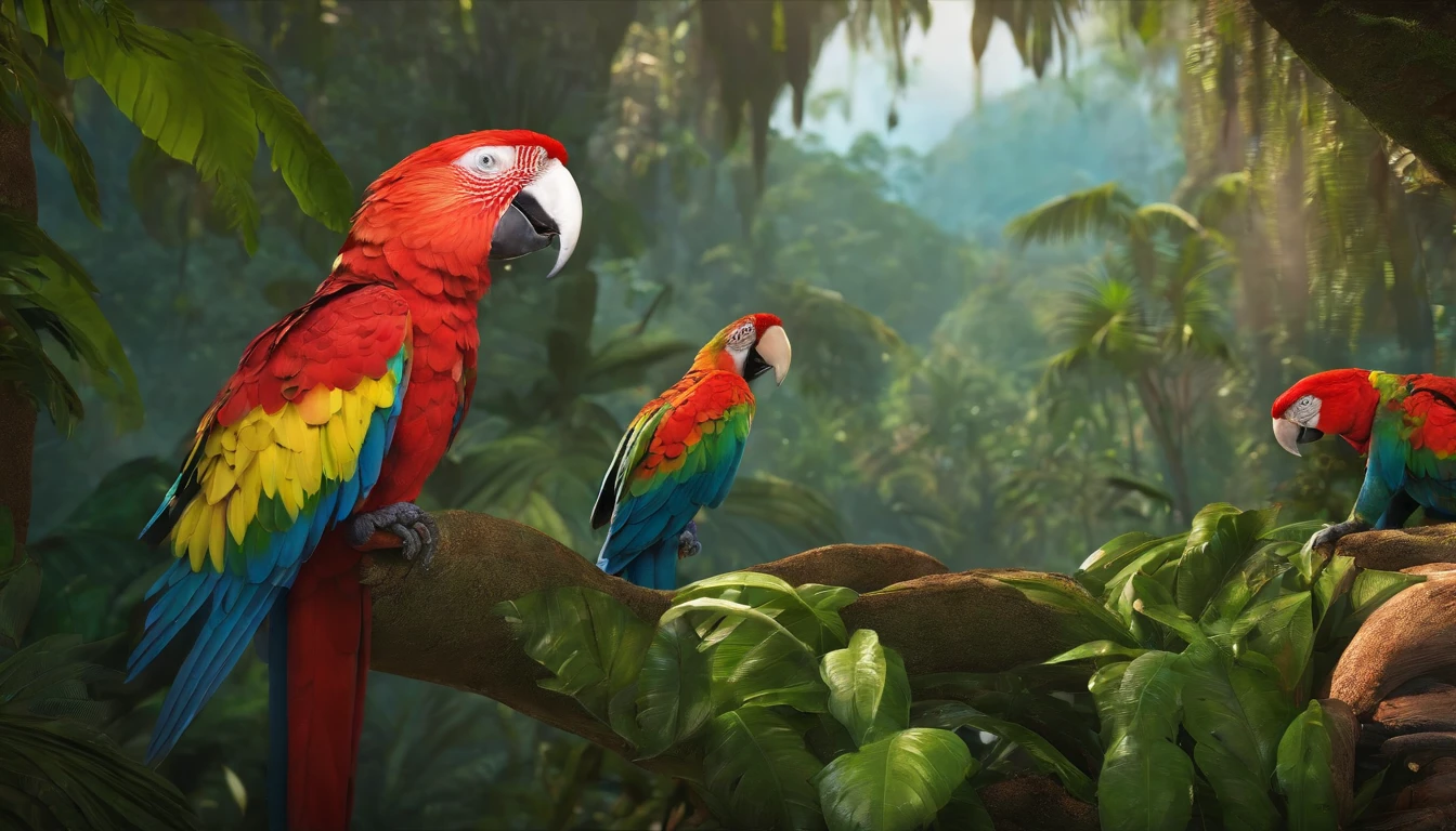 Customize for me Isabela and the carpet land in a vibrant jungle.
They encounter a talking parrot that guides them through the forest