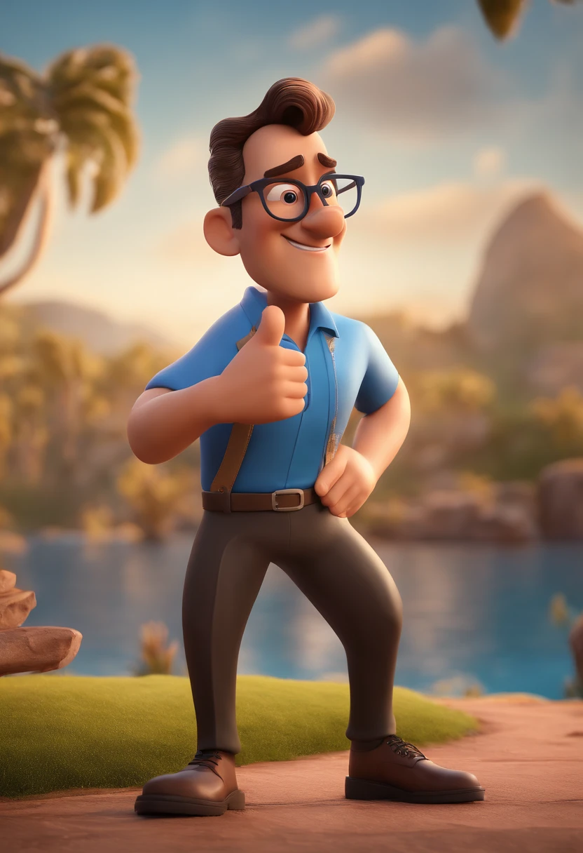 Cartoon character of a man with black glasses and a blue shirt, animation character, Caractere estilizado, animation style rendering, 3D estilizado, Arnold Maya render, 3 d render stylized, toon render keyshot, Personagem 3D, Personagem 3D, 3d rendering stylized, 3 d character render, personagem de desenho animado, Personagem de close up, Pose de personagem, (Estilo Pixar) (master part:1.2) (Bokeh) (best quality) (pele detalhada) (textura detalhada) (8k) (argila) (Cinematic lighting) (foco nítido