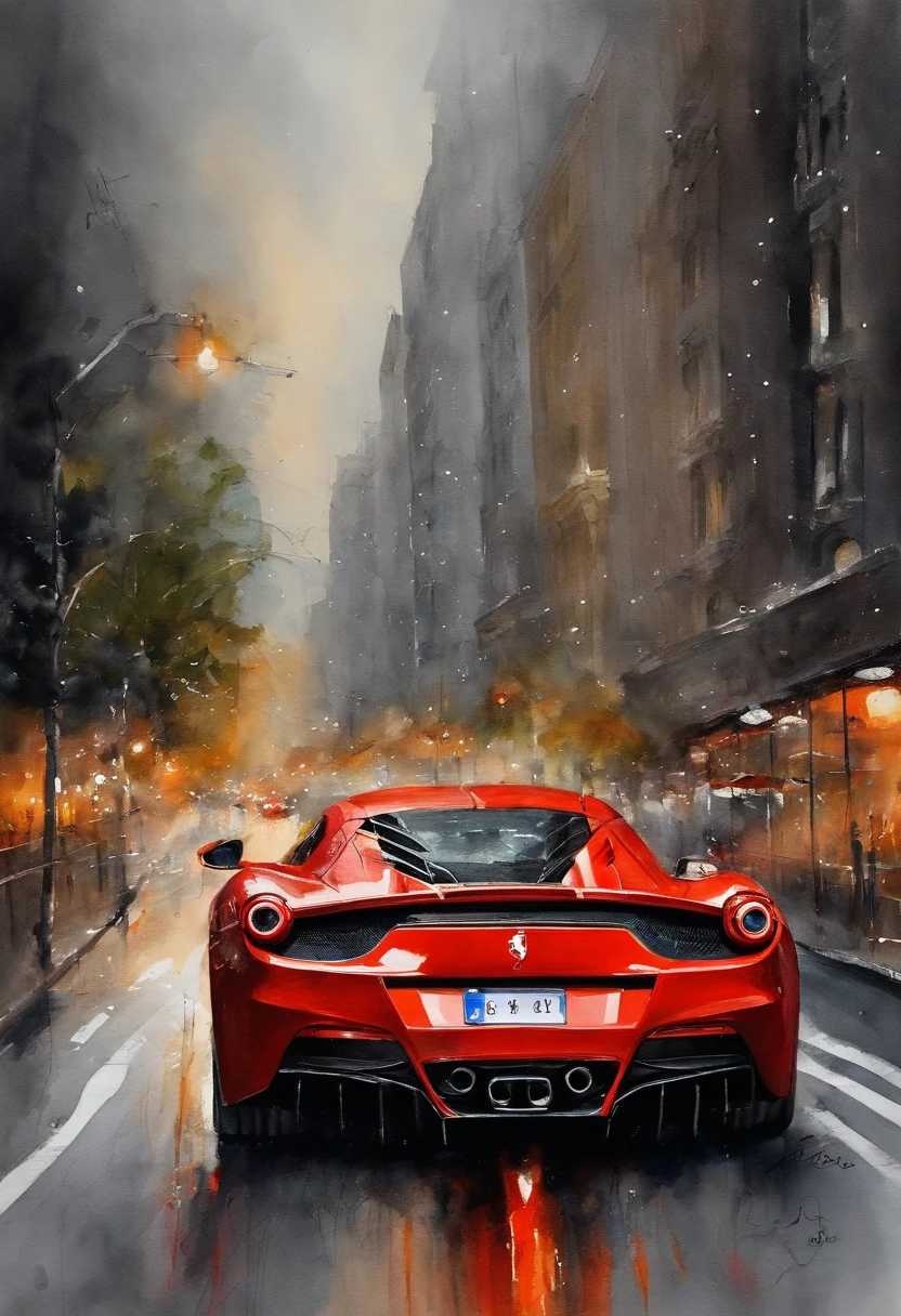 "um QuorityFerrari 488 GTB (2015))Race cars race around the city circuit at night，Um sopro de sangue e velocidade。"