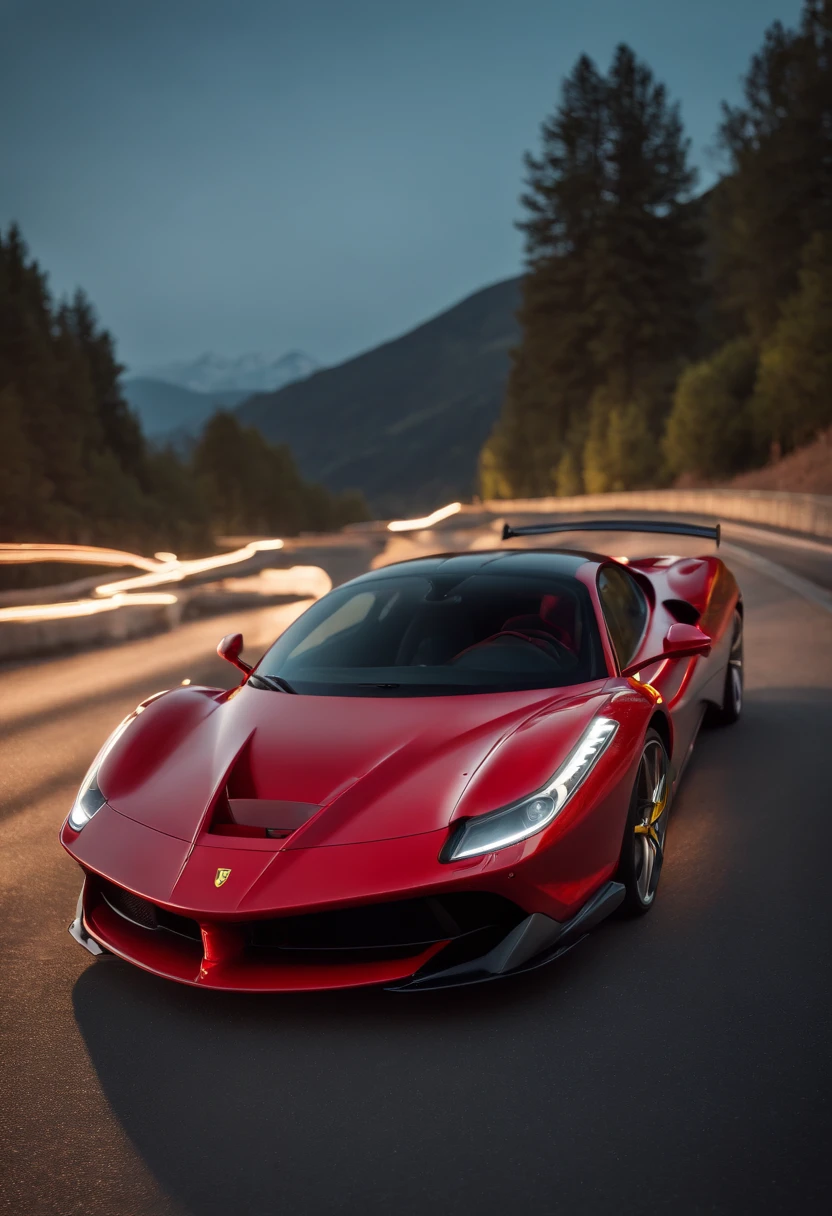 Ferrari F90 em flash noturno por Red Neons realista