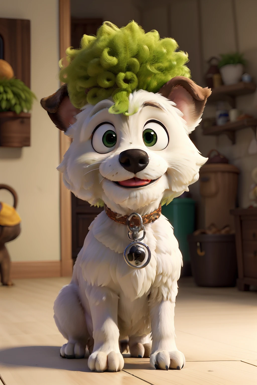 Obra-prima, de melhor qualidade, mulher cabelo castanho com mechas loiras, olho castanho , homem cabelo castanho, pouca barba olho verde, dois s de cabelo preto e olhos castanhos, A Yorkshire dog is a large white dog