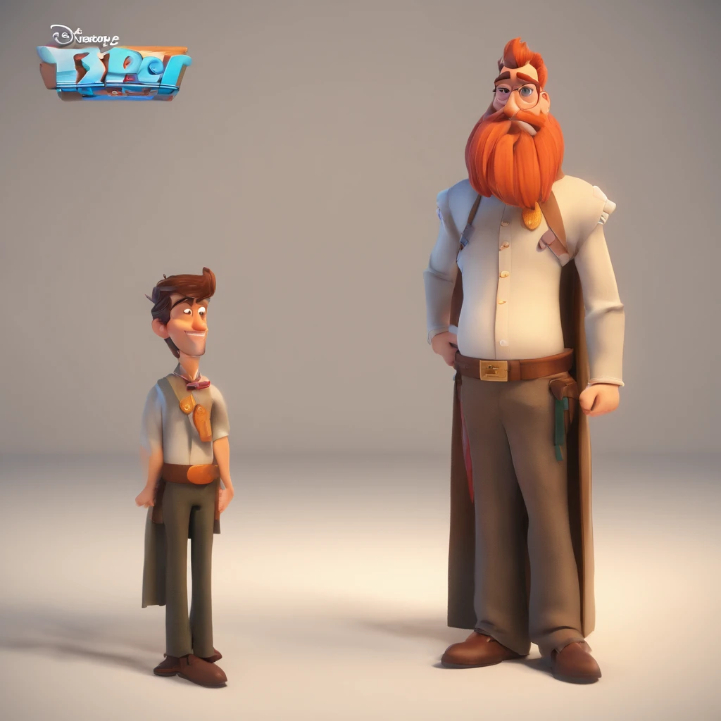 Criar um personagem no estilo Pixar. Trata-se de um homem de 30 anos, com barba, Branco, com cabelos castanhos curtos e um quiff, e olhos castanhos. Ele deve estar na frente de um computador, Trabalhar como designer