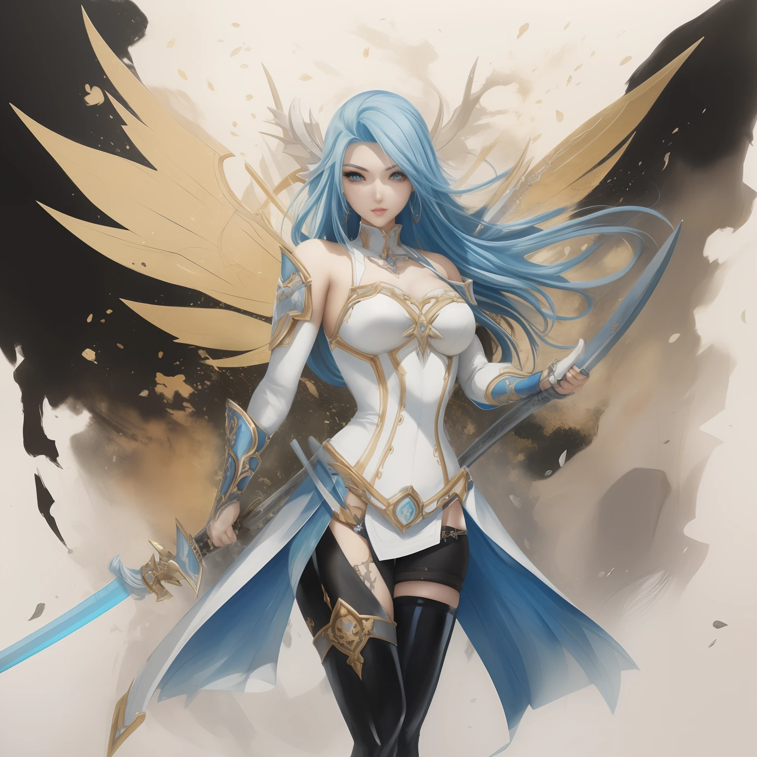 a painting of a woman with blue hair and a sword, rossdraws 2. 0, artgerm and rossdraws, rossdraws 1. 0, rossdraws 2. 5, inspired by rossdraws, knights of zodiac girl, :: rossdraws, rossdraws and jazza, portrait knights of zodiac girl, wlop rossdraws, wlop and rossdraws