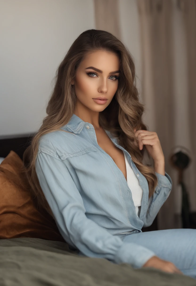 mulher arafed totalmente Nua , com olhos azuis, ultra realistic, meticulosamente detalhado, Retrato Sophie Mudd, cabelos loiros e olhos grandes, selfie de uma jovem mulher, Olhos do quarto, Violeta Myers, sem maquiagem, maquiagem natural, Looking directly at the camera, Rosto com ArtGram, maquiagem sutil, impressionante tiro de corpo inteiro ajoelhado na cama, no quarto, medium to large bust