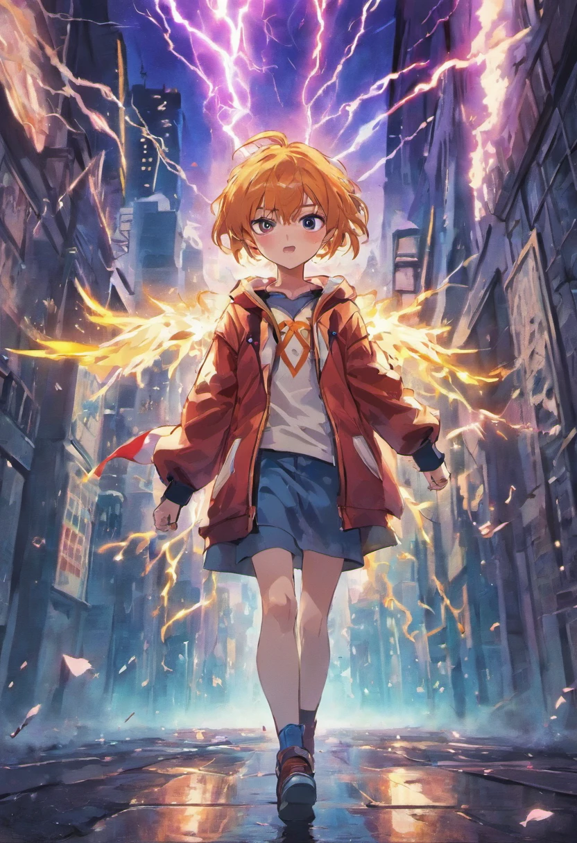 comic strip，A teenager who controls thunder and lightning，Fight monsters，The background is the city