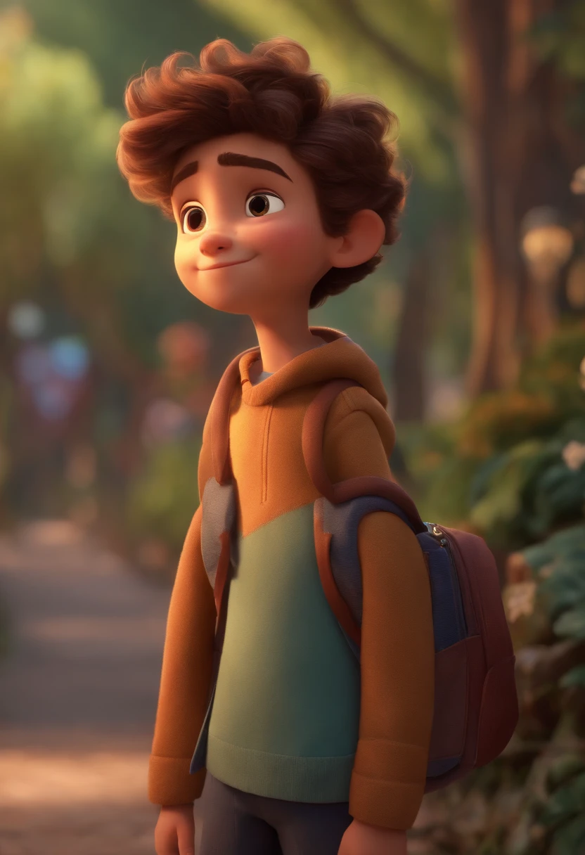 Image of a boy for a story in a YouTube video in Pixar format, He's the allabester, He's the class leader, He's outgoing, Playful and gets up for a lot of things, cabelo curto