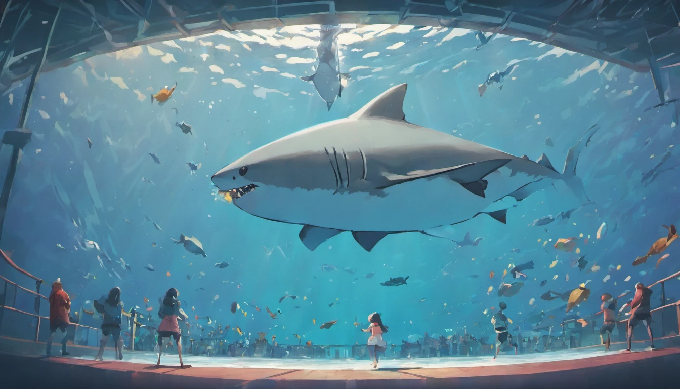 A cartoon style logo a shark playing wollyball