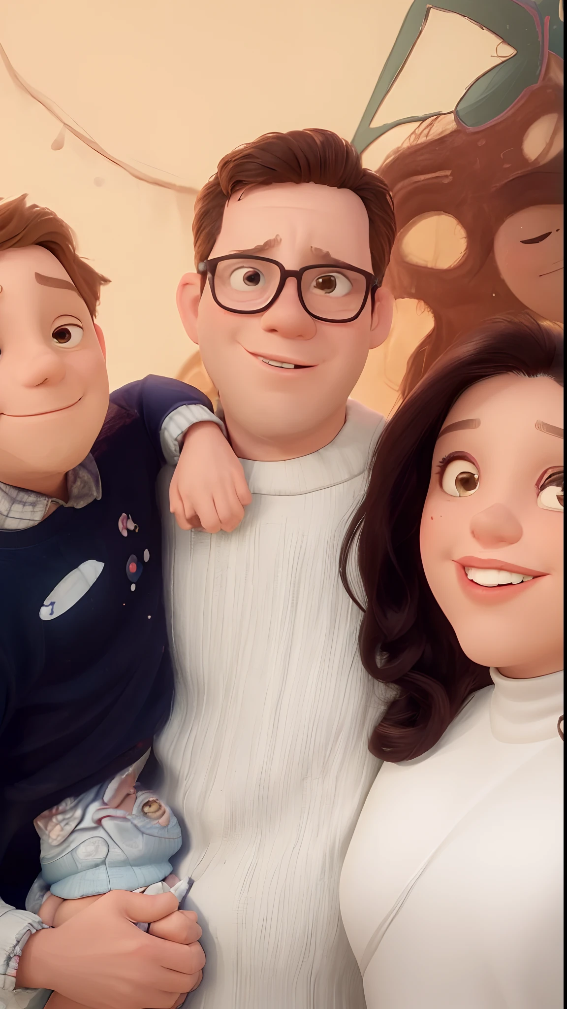 There is a man and a woman holding a child in front of a picture, marido esposa e filho, divertindo-se, Directed by: Nandor Soldier, Happy family, arte mista, Alanis Guillen, Directed by: Olivia Peguero, by Amelia Peláez, Family photo, family portrait, portrait of family of three, Directed by: CeFerí Olivé