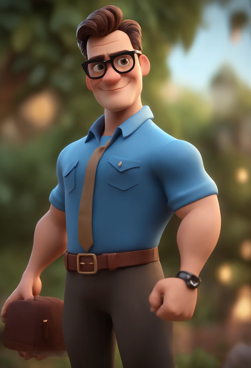 Cartoon character of a man with black glasses and a blue shirt, animation character, Caractere estilizado, animation style rendering, 3D estilizado, Arnold Maya render, 3 d render stylized, toon render keyshot, Personagem 3D, Personagem 3D, 3d rendering stylized, 3 d character render, personagem de desenho animado, Personagem de close up, Pose de personagem,  (Estilo Pixar) (master part:1.2) (Bokeh) (best quality) (pele detalhada) (textura detalhada) (8k) (argila) (Cinematic lighting) (foco nítido