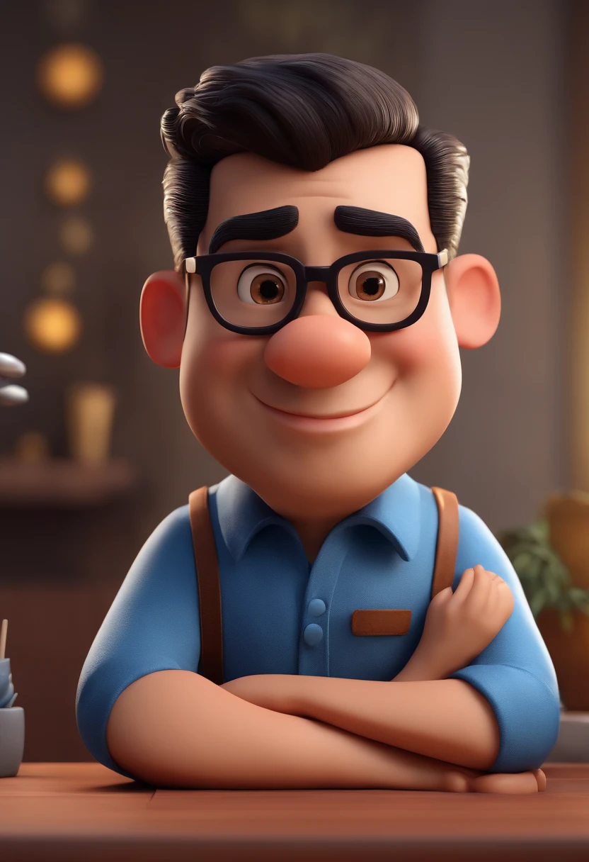 Cartoon character of a man with black glasses and a blue shirt, animation character, Caractere estilizado, animation style rendering, 3D estilizado, Arnold Maya render, 3 d render stylized, toon render keyshot, Personagem 3D, Personagem 3D, 3d rendering stylized, 3 d character render, personagem de desenho animado, Personagem de close up, Pose de personagem, (Estilo Pixar) (master part:1.2) (Bokeh) (best quality) (pele detalhada) (textura detalhada) (8k) (argila) (Cinematic lighting) (foco nítido