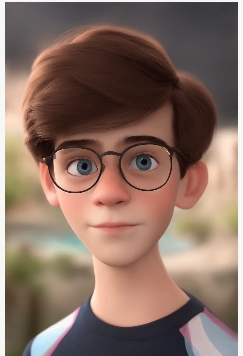 Imagem de um menino de 10 anos em um poster de filme estilo Pixar. He's the class leader, He's outgoing, Playful and gets up for a lot of things, shirt blonde hair and blue eyes without glasses. No fundo uma paisagem do universo de Harry Potter. Na imagem esta olhando para frente e sorrindo. The post title is Leonardo