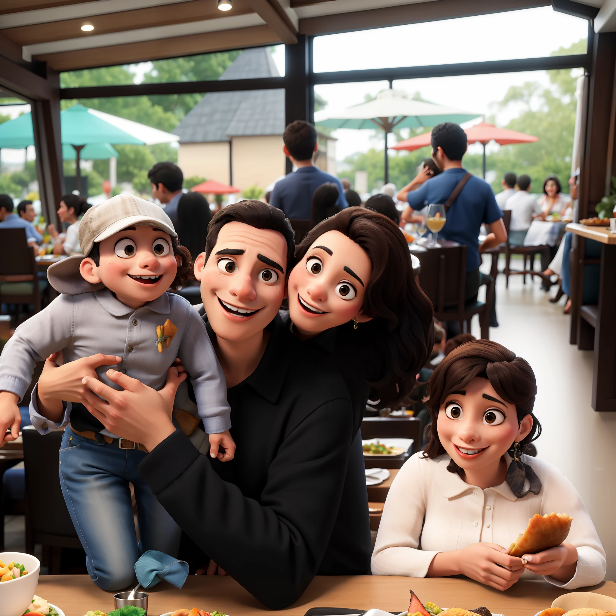 Familia em restaurante