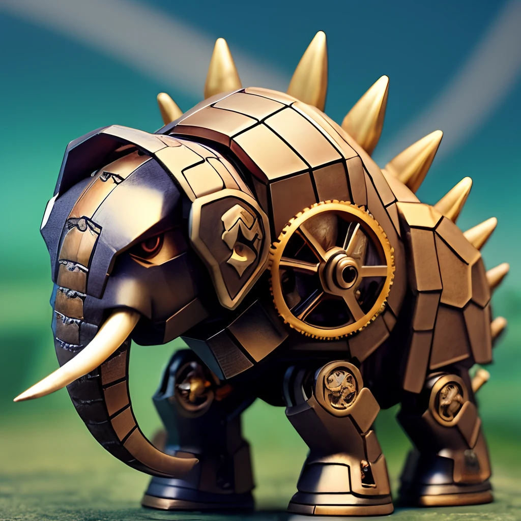 Stegosaurus Robotic blend A scary Elephant form steampunk-armor, a genus of herbivorous, four-legged,a lot blades on back, armored dinosaur from the Late Jurassic ,Disneys Pixar cute3D,dynamic action battle with T-rex merg xenomorhp alins. --auto --s2
