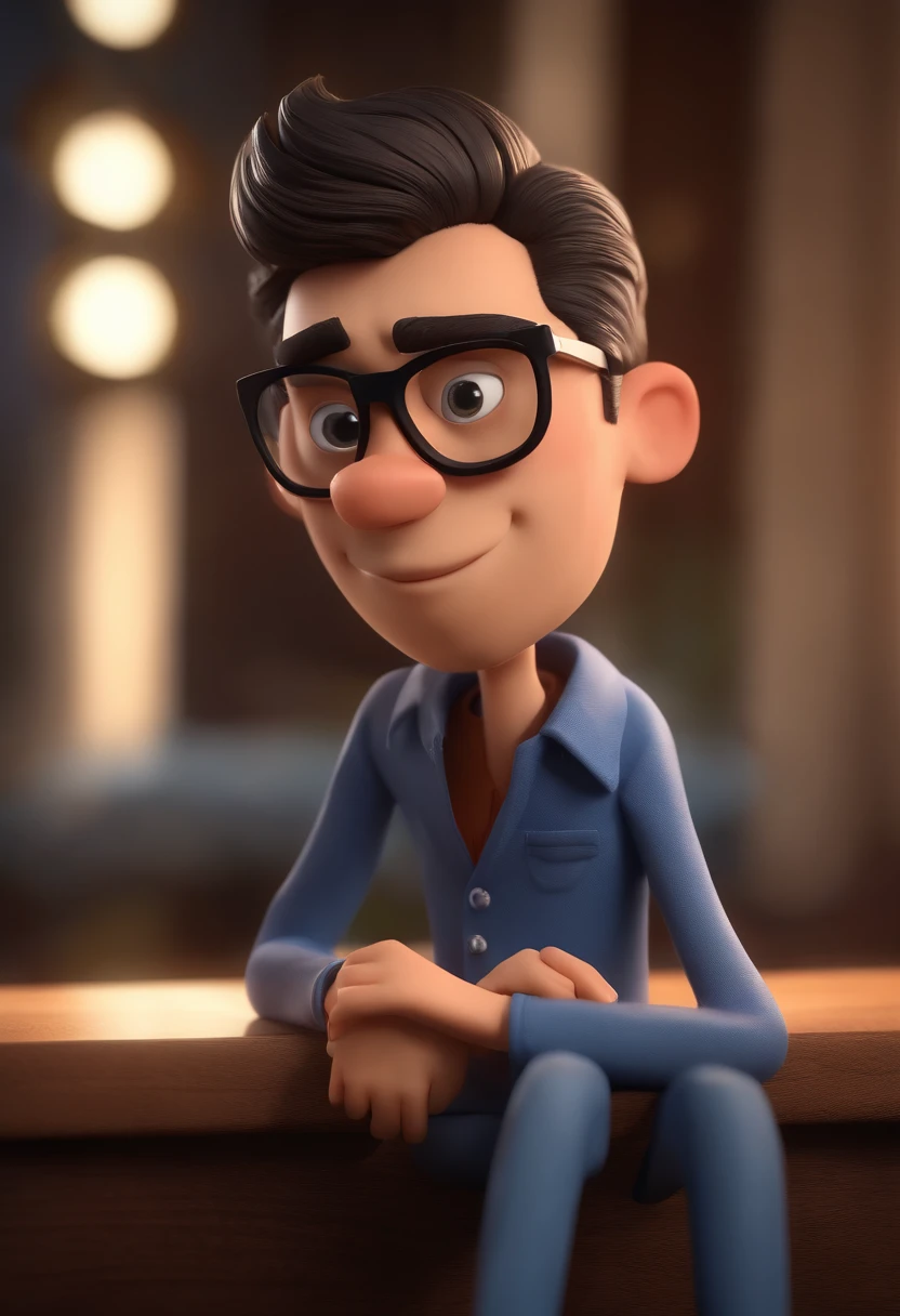 Cartoon character of a man wearing black glasses and a blue shirt, um personagem animado, Caractere estilizado, animation style rendering, 3D estilizado, Arnold Maya render, 3 d render stylized, toon render keyshot, Personagem 3D, Personagem 3D, 3d rendering stylized, 3 d character render, personagem de desenho animado, Personagem de close up, Pose de personagem, (Estilo Pixar) (master part:1.2) (Bokeh) (best quality) (pele detalhada) (textura detalhada) (8k) (argila) (Cinematic lighting) (foco nítido,Sits And Leaks Upper BodyCartoon Character Of A Man Wearing Black Glasses And A Blue Shirt, um personagem animado, Caractere estilizado, animation style rendering, 3D estilizado, Arnold Maya render, 3 d render stylized, toon render keyshot, Personagem 3D, Personagem 3D, 3d rendering stylized, 3 d character render, personagem de desenho animado, Personagem de close up,com o nome de Davi e seu dog chitzu