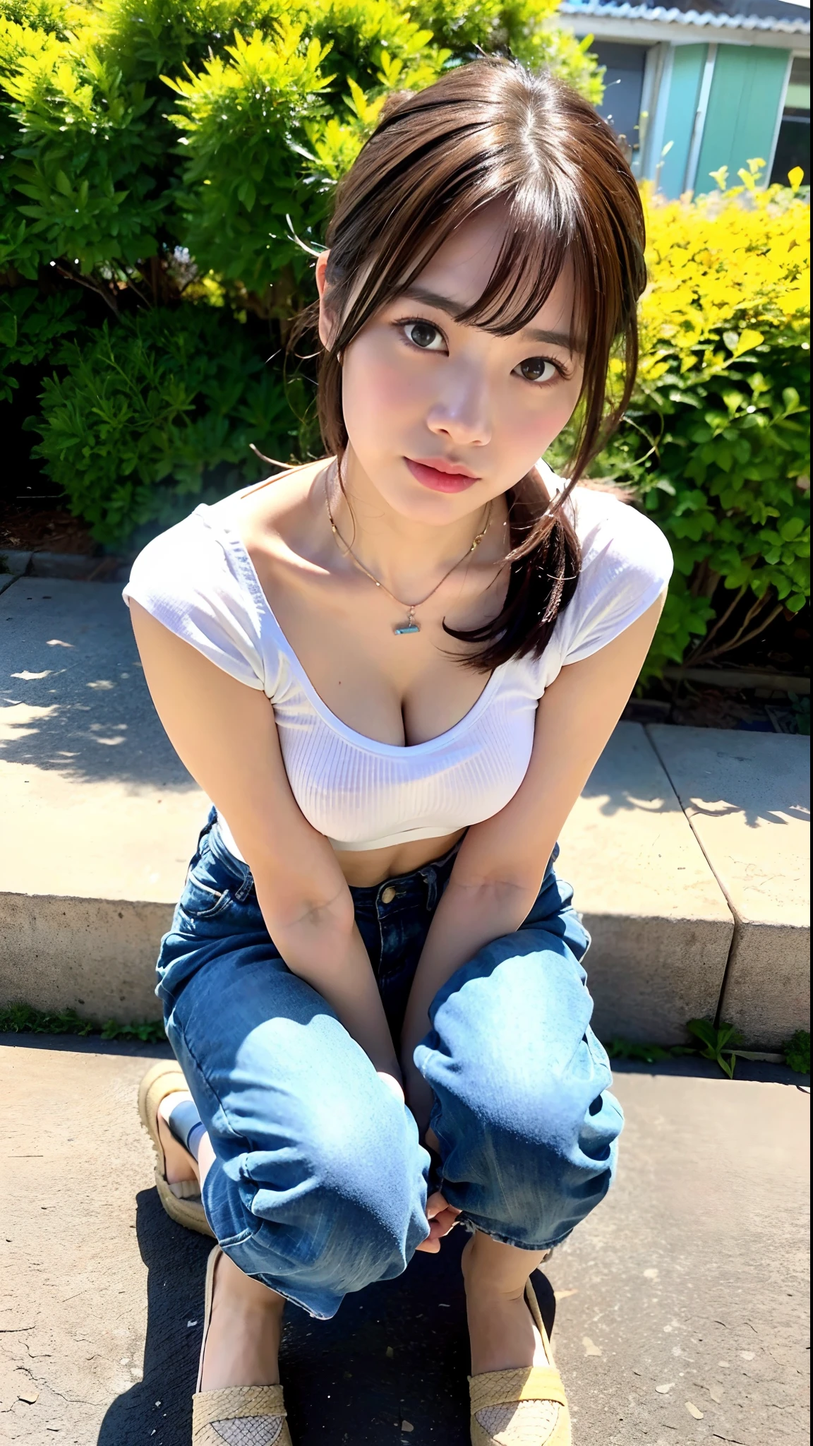 ((Downtown in Phuket)), (Walking along the street), (masterpiece:1.3), light makeup, red lips, beautiful hair, Black hair, (Medium hair:1.3), elegant, soft lighting, Very fine details, masterworks, authentic texture, perfect work, (1 girl), (One Woman), 16k, high resolution, exquisite features, brown eyes, (Ultra-high resolution eye:1.1), Japanese idol, beautiful face, ((artists work)), (photorealism:1.2), (gentle smile like a goddess), attractive, well-shaped breasts, beautiful cleavage, shiny skin, smooth skin, BREAK, (dark blue dirndl:1.3), (Traditional German Costume), BREAK, earrings, necklace, BREAK, Full-body, sitting position, (Walking through the weekend market), (Model pose with legs apart), BREAK, Place your hands behind your back, (Asking for a kiss:1.2), (lovely smile), shoot from above, (Close up:1.2), Squat your legs apart, POV from below
