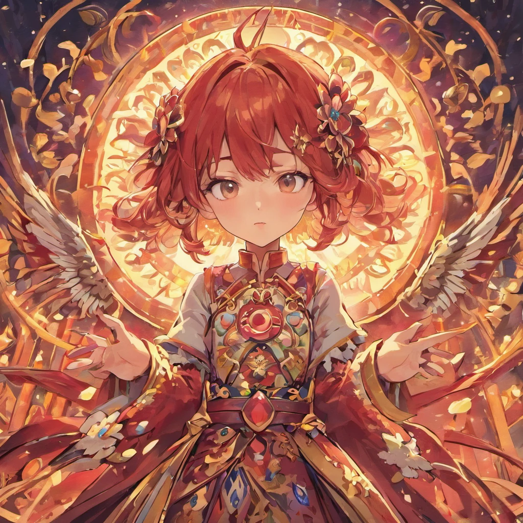 Cabelos Loiros e Olhos Vermelhos Meninos, intricate ornamentation, Detailed illustration, Unity Render, misturando os estilos de William Morris e Takashi Murakami, a sensation at ArtStation