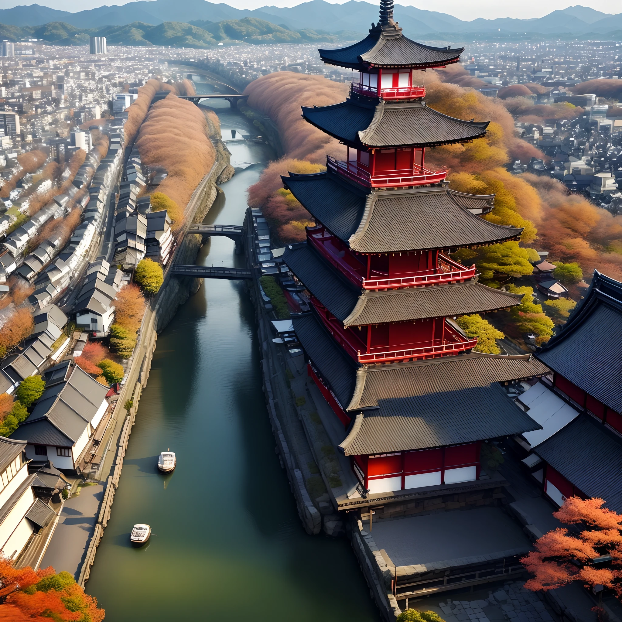 big city kyoto with traditonal landscape