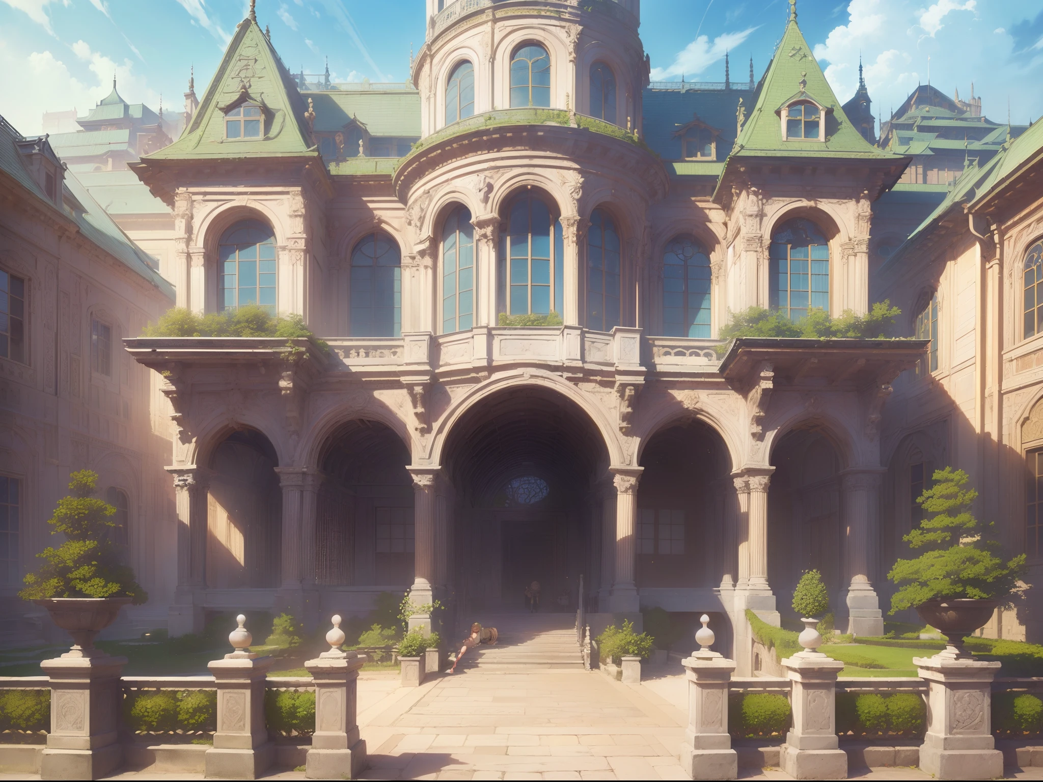 ((masutepiece)),(超A high resolution),(ultra-detailliert),Anime at its best,(Intricate and detailed palace gardens:1.4,Parti), ((femele),(Blonde hair with longitudinal rolls at the ends:1.4))