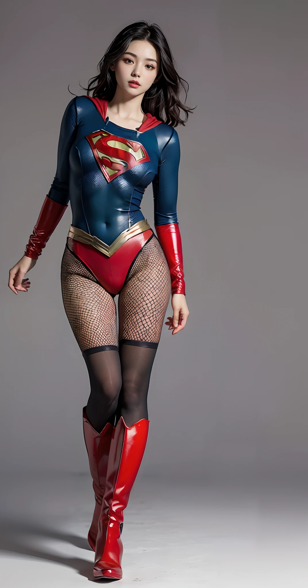 Beautiful girl fighting、japanes、Cute Beautiful Girl、(((Wear black tights on your beautiful legs.)))、(((beauty legs)))、(((Open thighs)))、((((Make the most of the original image)))、(((Supergirl Costume)))、(((Beautiful hair with short cuts)))、(((Injured)))、(((Be sure to wear fishnet tights on your legs)))、(((You need to wear red boots)))、((Top image quality、8K))、((top-quality、8K、masterpiece:1.3))、(((Keep your background simple)))、Crisp focus:1.2、Beautiful woman with perfect body shape:1.4、Slender Abs:1.2、a wet body:1.5、Highly detailed facial and skin texture、8K、Keep your background simple