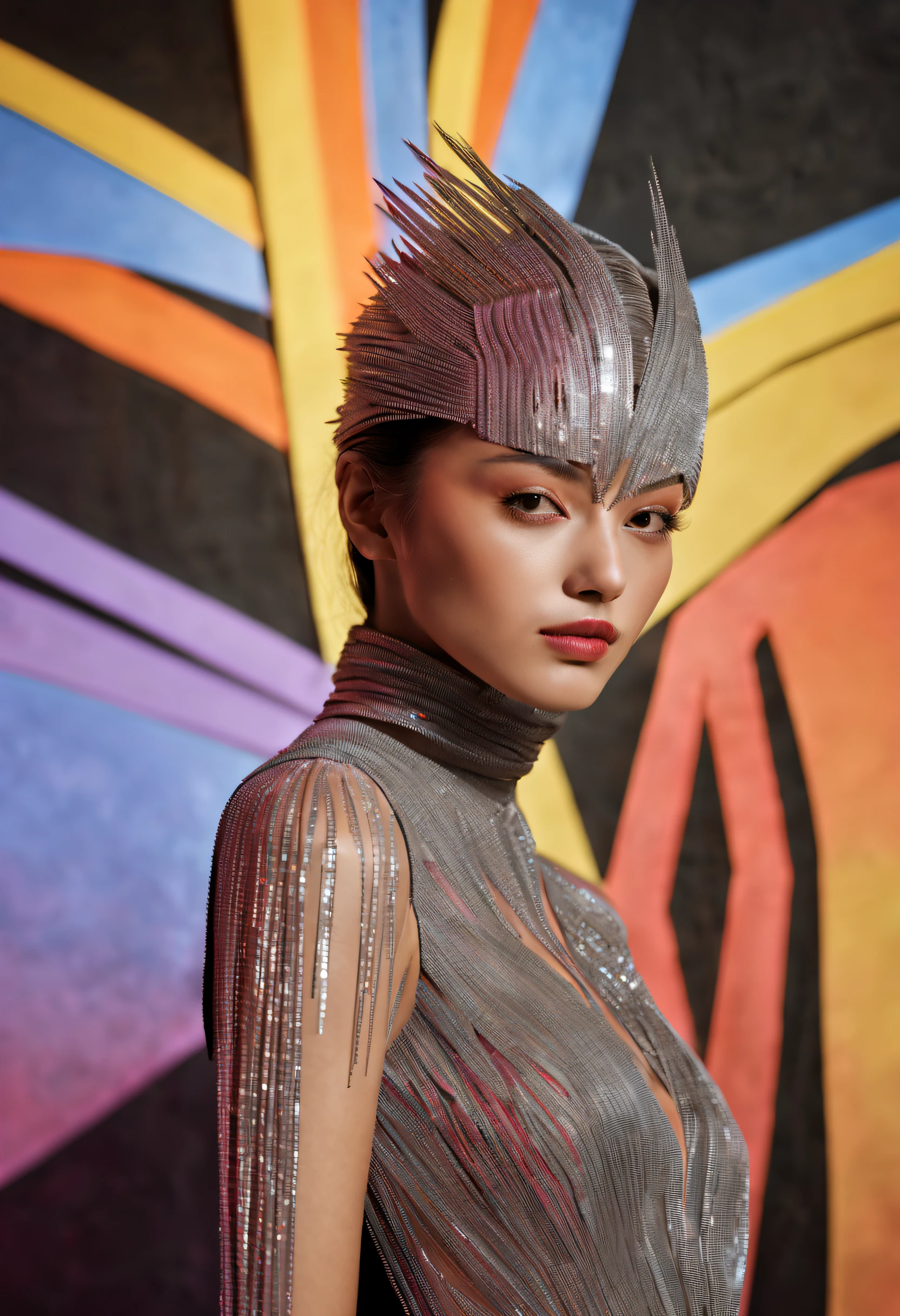 In a modern art gallery, filled with avant-garde atmosphere, a stage is adorned with geometric designs. Laser lights pierce through the air, creating peculiar light and shadow effects. Models are dressed in futuristic outfits, each emitting a metallic texture. Vibrant colors stand out against the dark backdrop. The composition of the artwork allows the audience to appreciate the entire stage and the performances of the models from a bird's-eye view.
(best quality,4k,8k,highres,masterpiece:1.2),ultra-detailed,(realistic,photorealistic,photo-realistic:1.37), HDR,UHD,studio lighting,ultra-fine painting,sharp focus,physically-based rendering,extreme detail description,professional,vivid colors,bokeh, portraits,geometric designs,laser lights,dark backdrop,futuristic outfits,metallic texture,avant-garde atmosphere,bird's-eye view