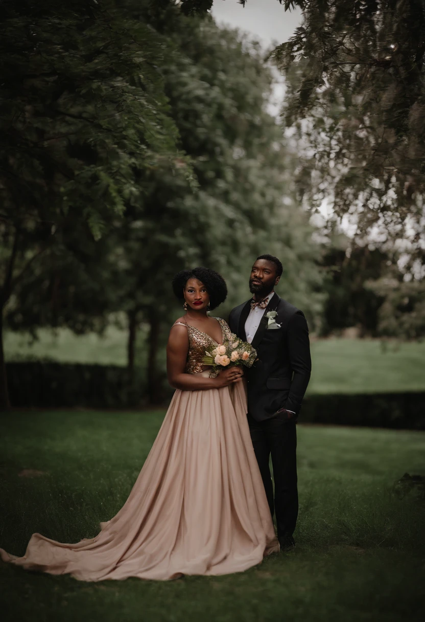 There's a man and a woman together under a tree, uma foto de Chinwe Chukwuogo-Roy, Tumblr, acontecimento, fazendo uma pose elegante, usando um vestido africano, usando um vestido formal, usando um vestido elegante, wearing an academic gown, usando um vestido, traje formal, Photo Session, posing elegantly on camera, photo shoot