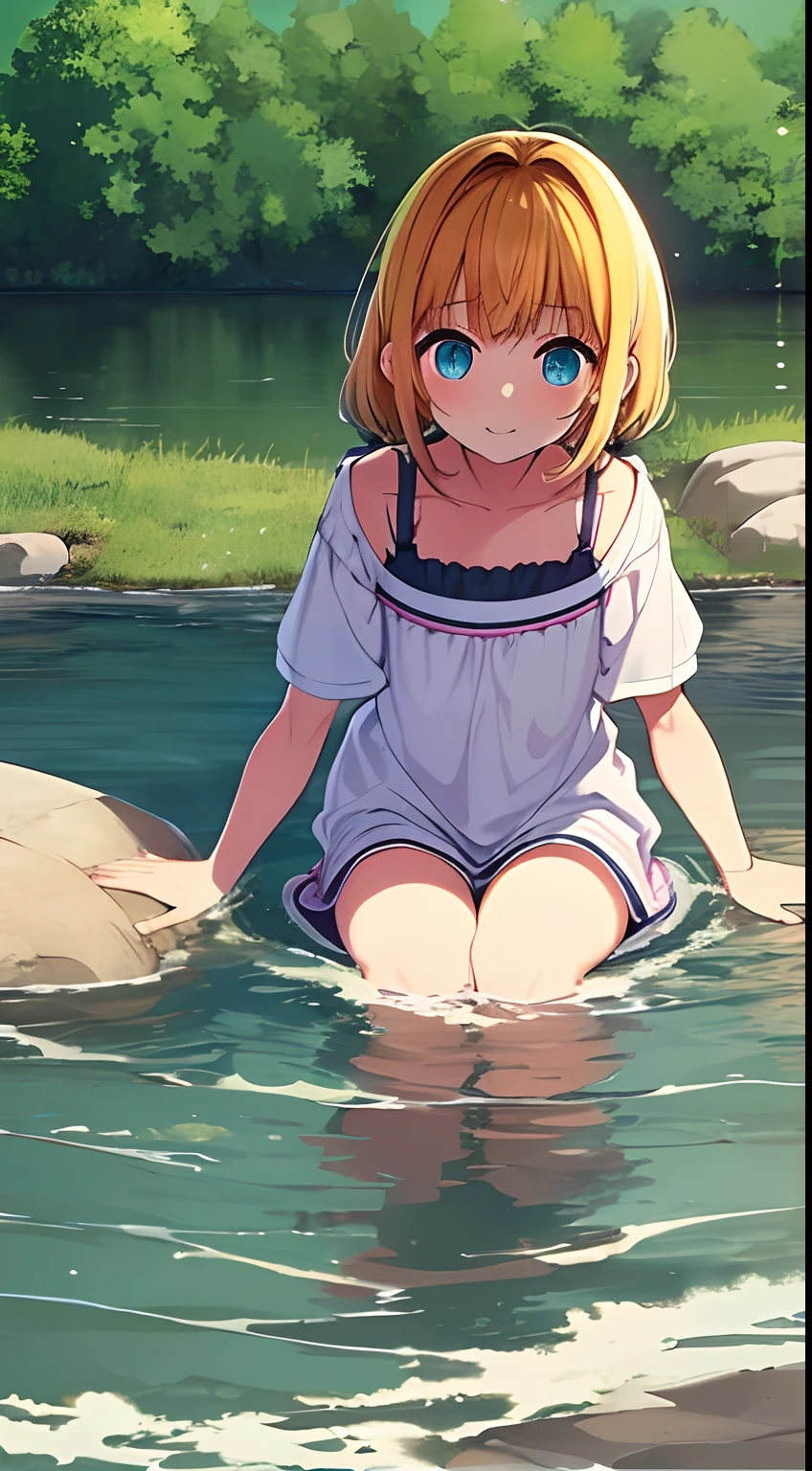 6 girl Play innocently in the river