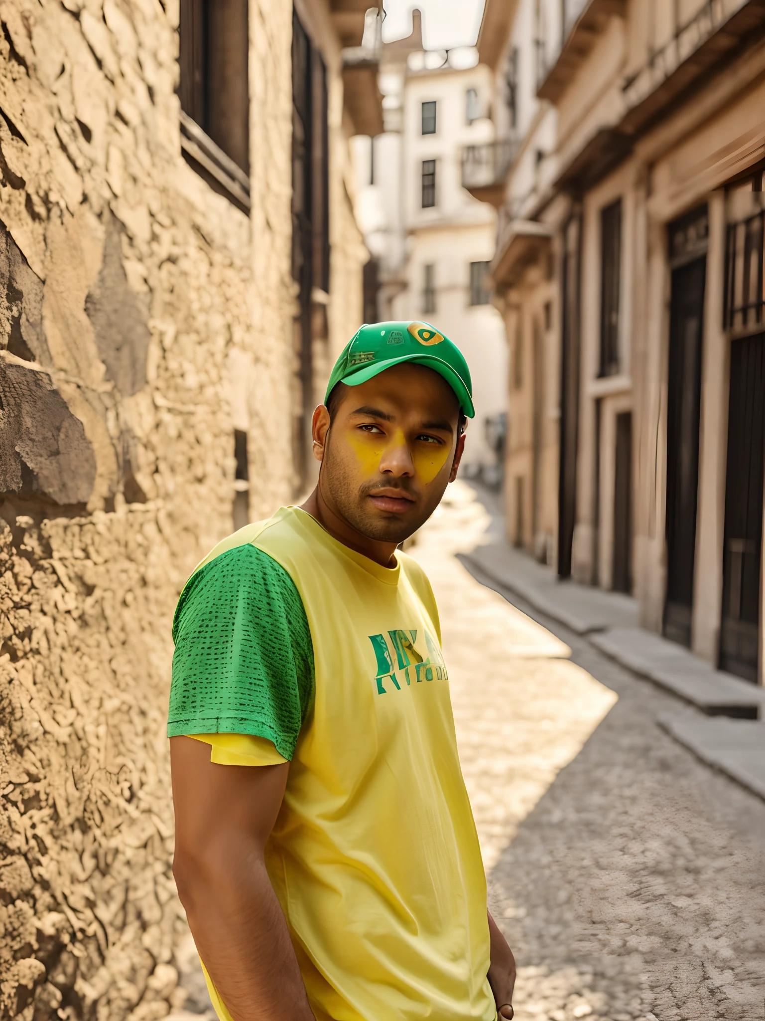 Green yellow mixed colours t shirt