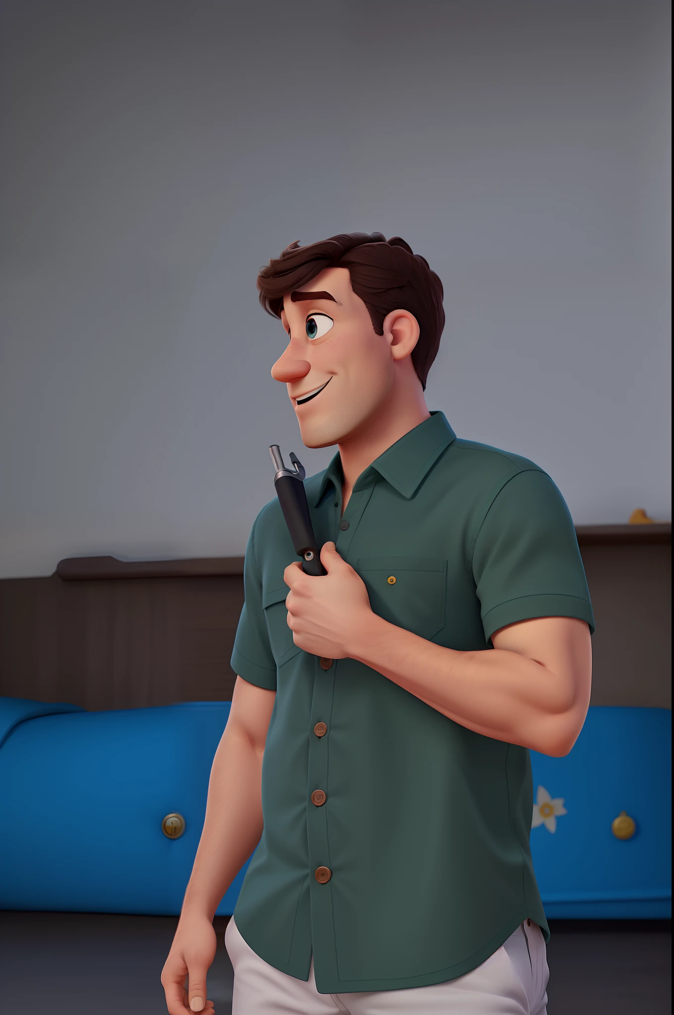 A white man in the style of a disney pixar poster,camisa laranja,melhor qualidade,great quality,background no estilo Piratas do Caribe
